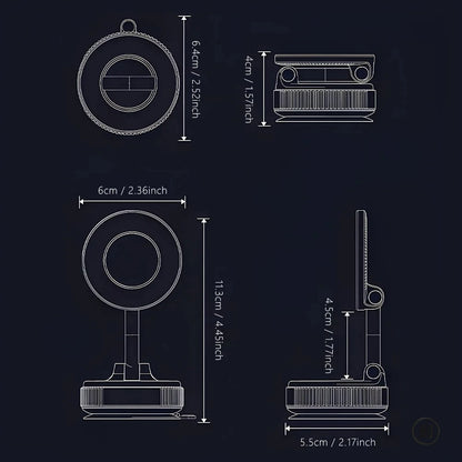 Strong Magnetic Car Phone Holder Foldable Design 360° Adjustable Vacuum Mount for Car/Desk/Bathroom/Universal Use